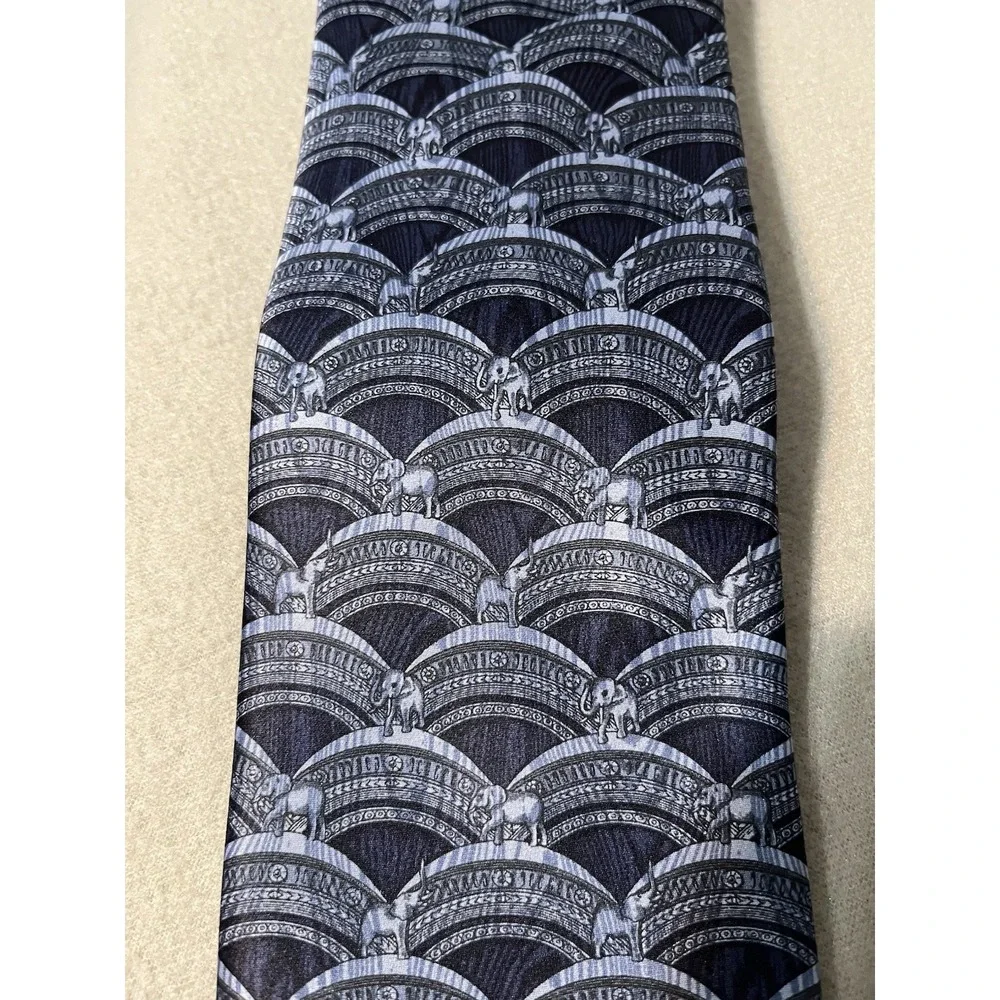 Gianfranco Ferre Studio‎ Silk Tie Elephant Arch Made In Italy Blue Gray Necktie